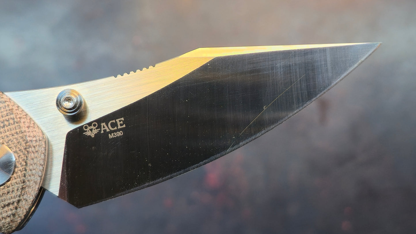 GiantMouse Knives ACE Nazca Natural Canvas Micarta Handle M390