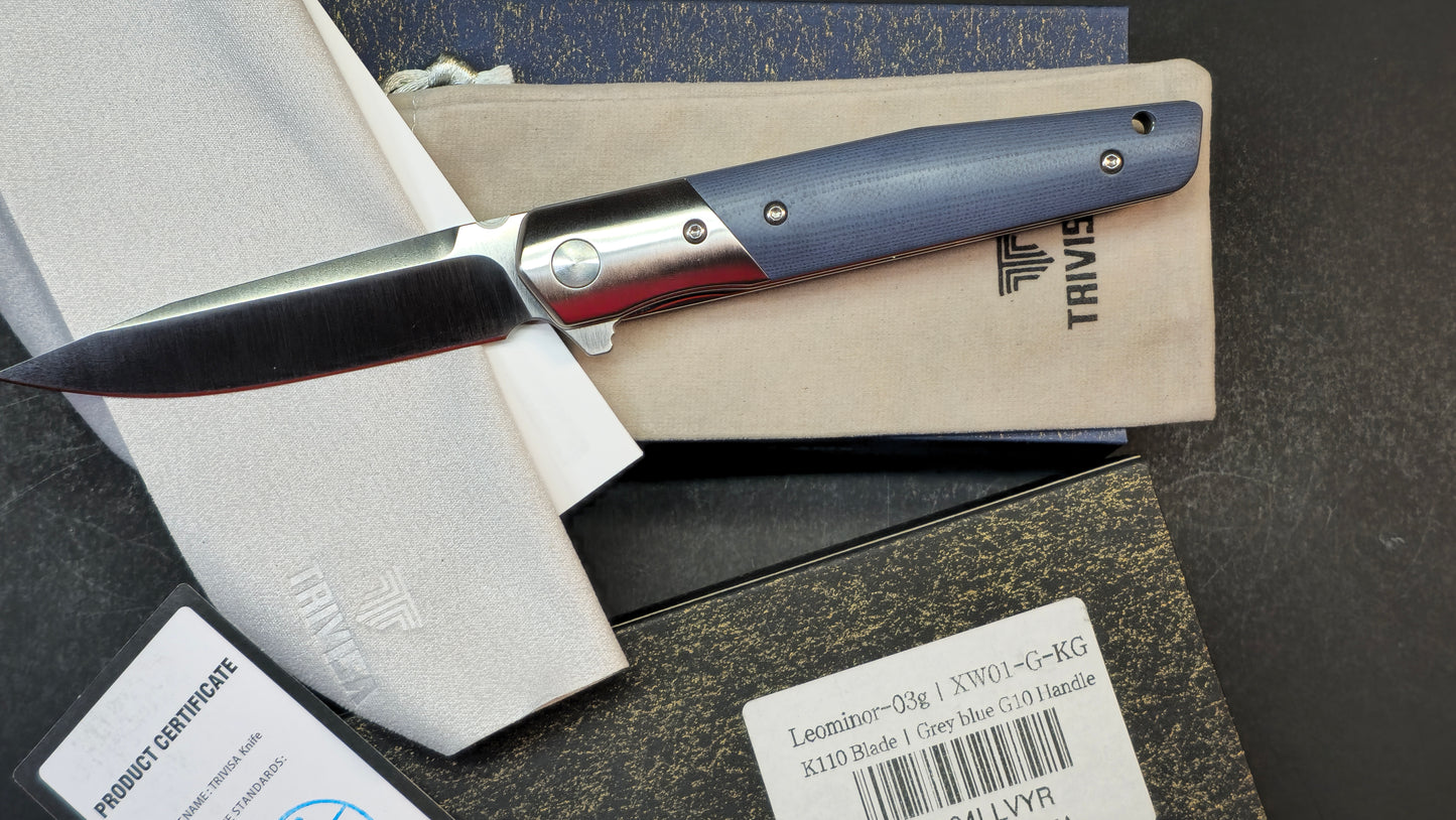 Trivisa Leominor-03G Folding Knife Blue G10 Handle K110