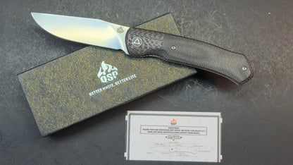 QSP Gannet Front Flipper Red / Black CF W/Micarta Handle 154CM (DISCOUNT IN CART)