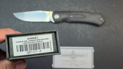 QSP Gannet Front Flipper Red / Black CF W/Micarta Handle 154CM (DISCOUNT IN CART)
