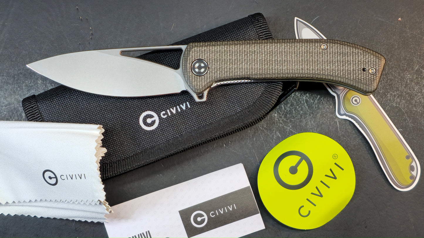 CIVIVI Riffle Flipper & Thumb Hole Micarta Handle 3.46" 14C28N Blade