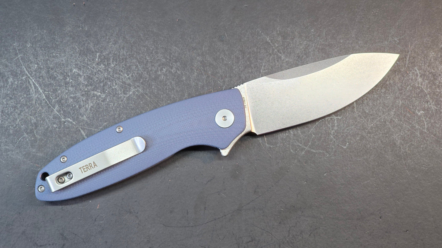 Petrified Fish Terra Folding Knife Blue G10 Handle D2