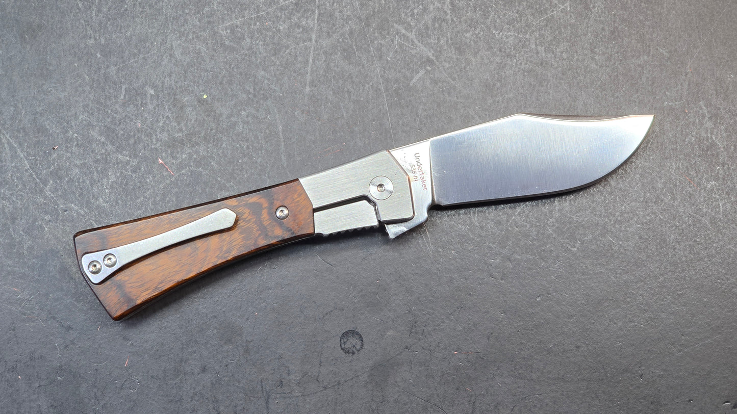 Finch Knife Co Undertaker Saphire Blue Micarta / Iron Wood Handle S35VN