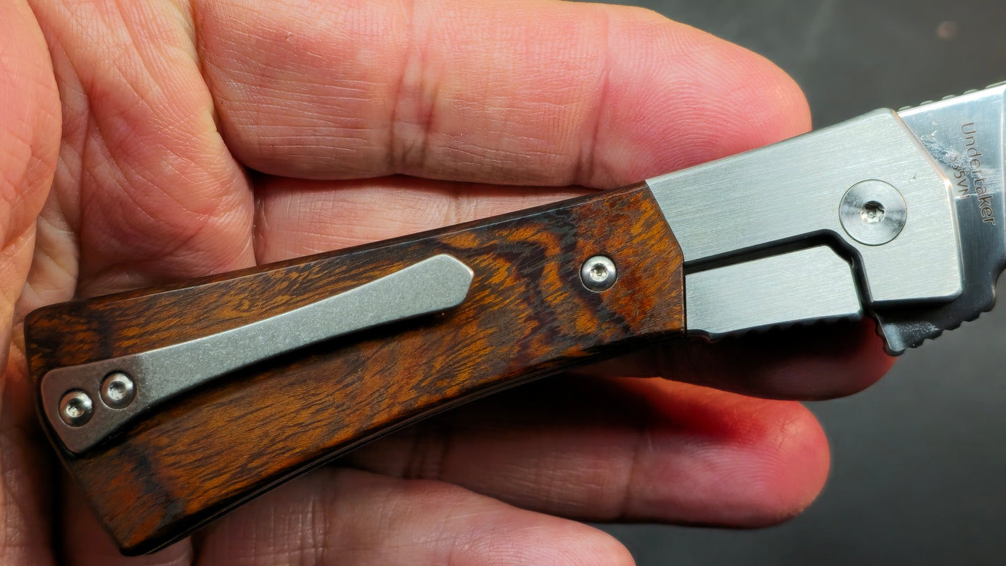 Finch Knife Co Undertaker Saphire Blue Micarta / Iron Wood Handle S35VN