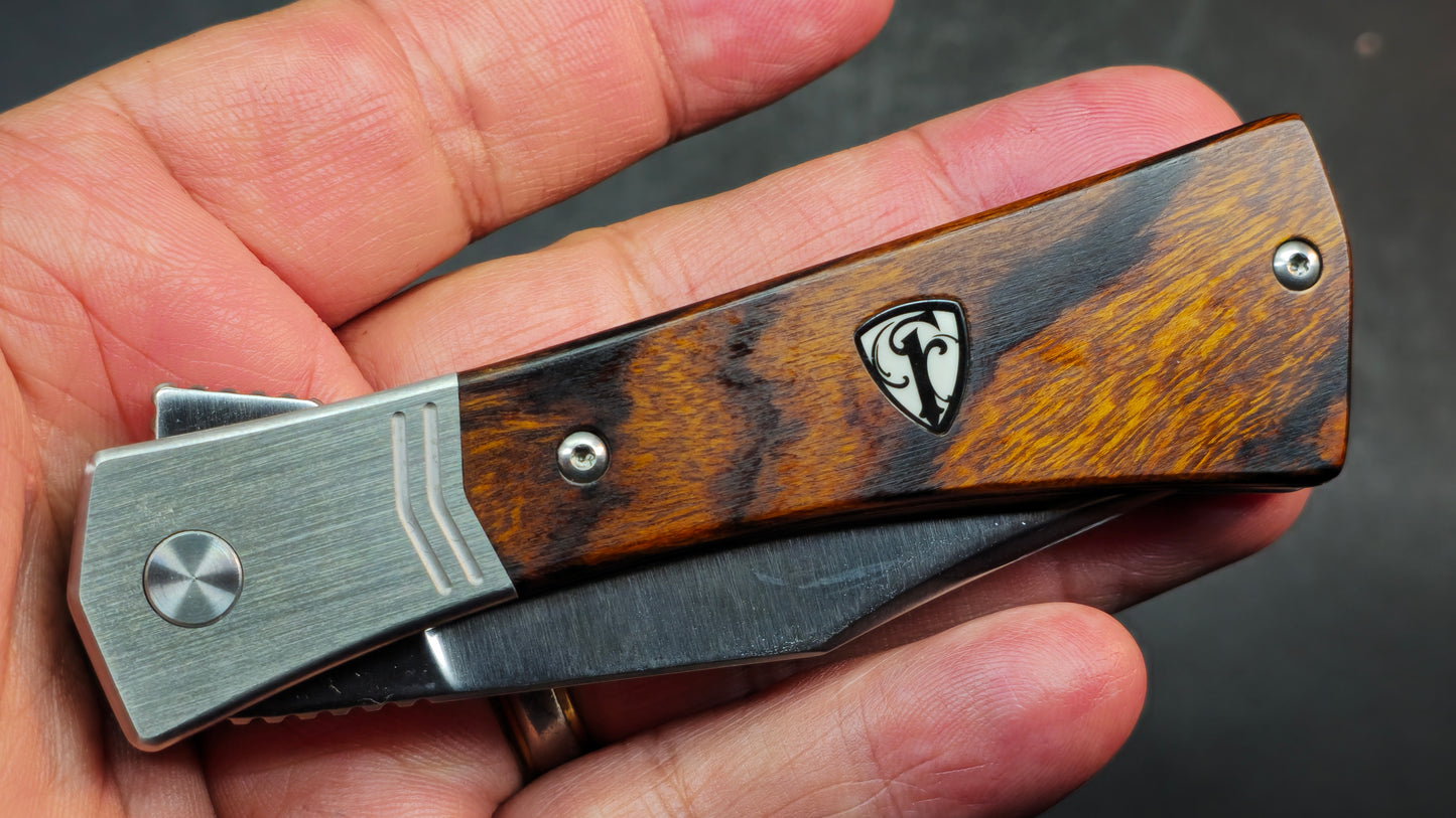 Finch Knife Co Undertaker Saphire Blue Micarta / Iron Wood Handle S35VN