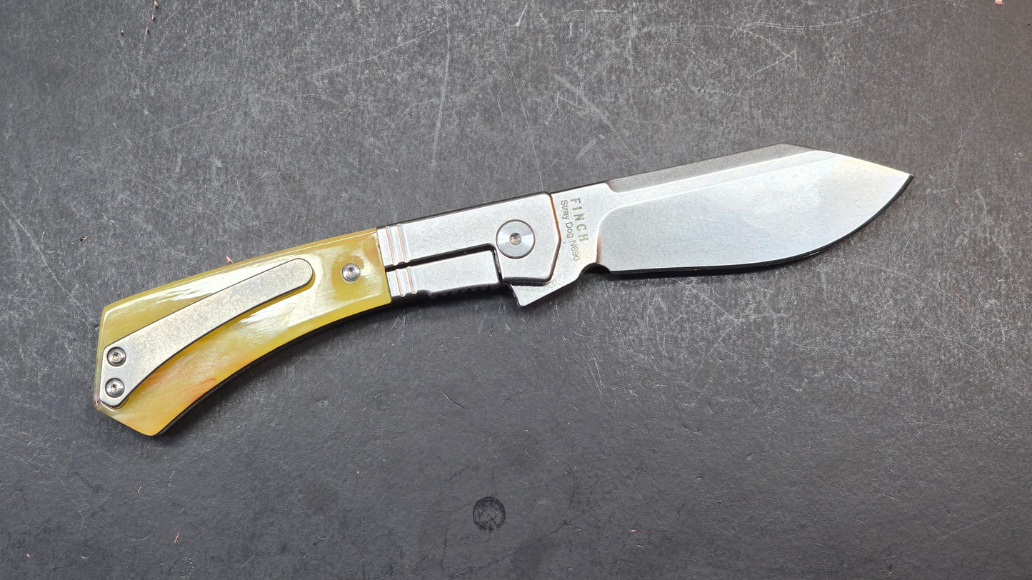 FINCH Knife Co STRAY DOG Green Micarta / Cream Soda Resin Handle N690 (NEW - OPEN BOX)