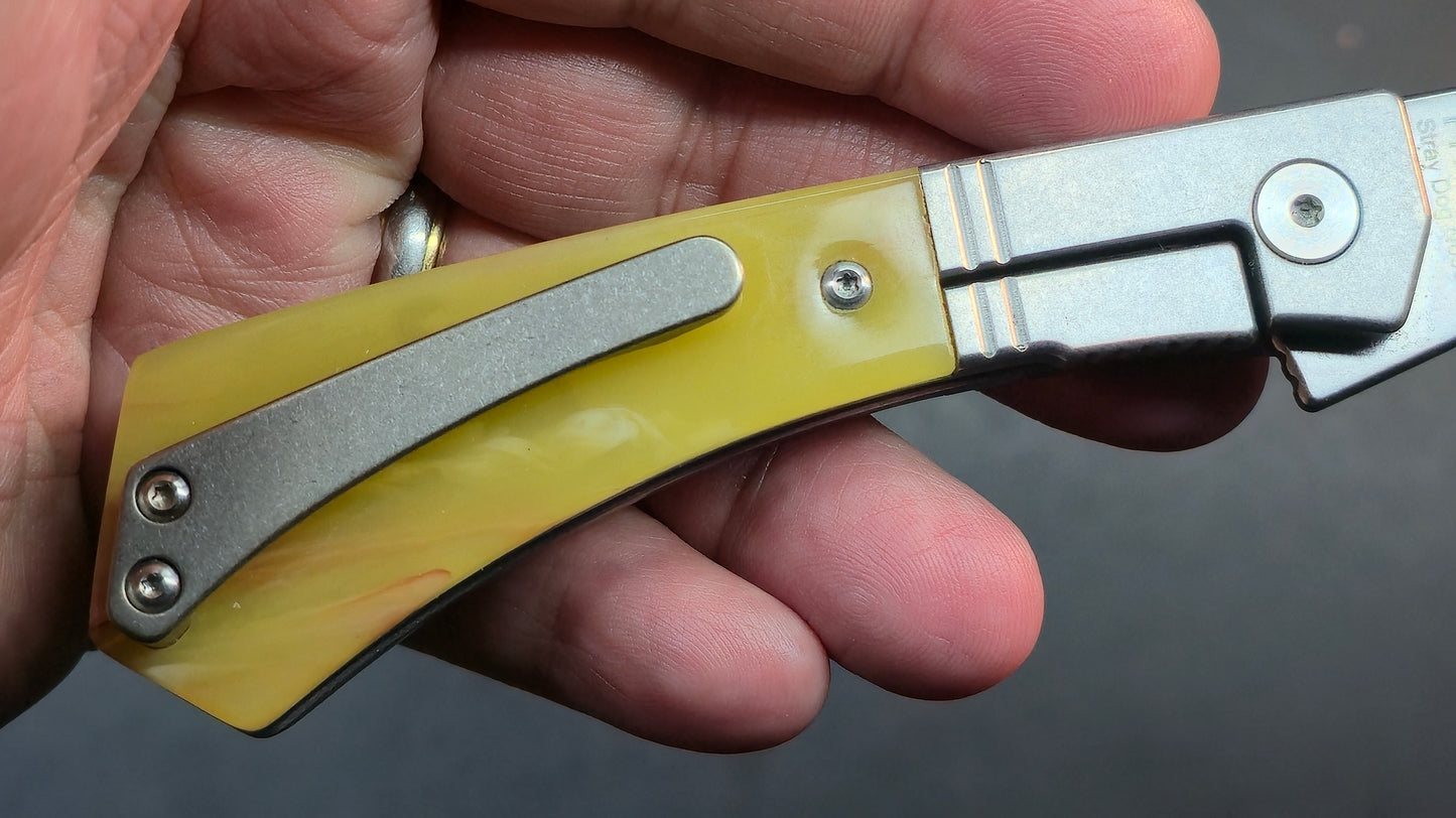 FINCH Knife Co STRAY DOG Green Micarta / Cream Soda Resin Handle N690 (NEW - OPEN BOX)