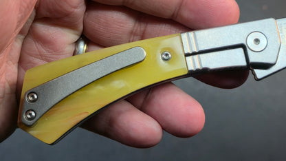FINCH Knife Co STRAY DOG Green Micarta / Cream Soda Resin Handle N690 (NEW - OPEN BOX)
