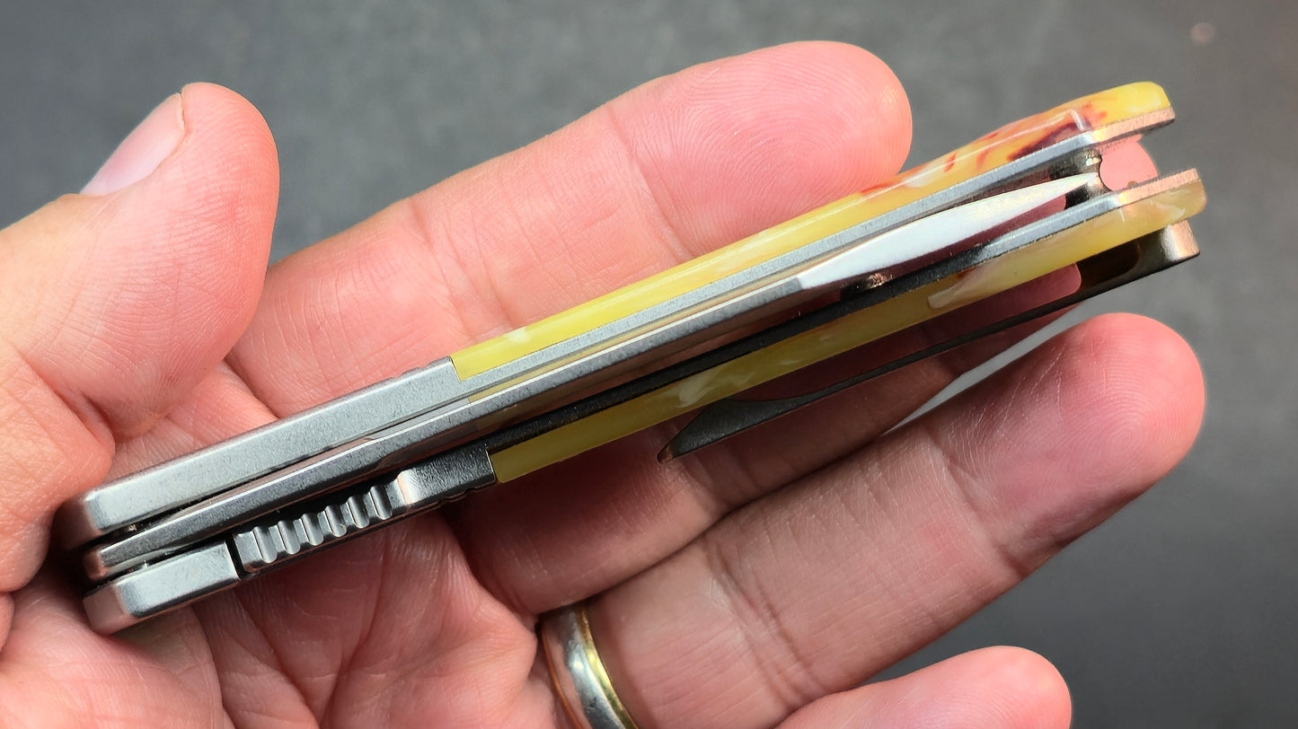 FINCH Knife Co STRAY DOG Green Micarta / Cream Soda Resin Handle N690 (NEW - OPEN BOX)