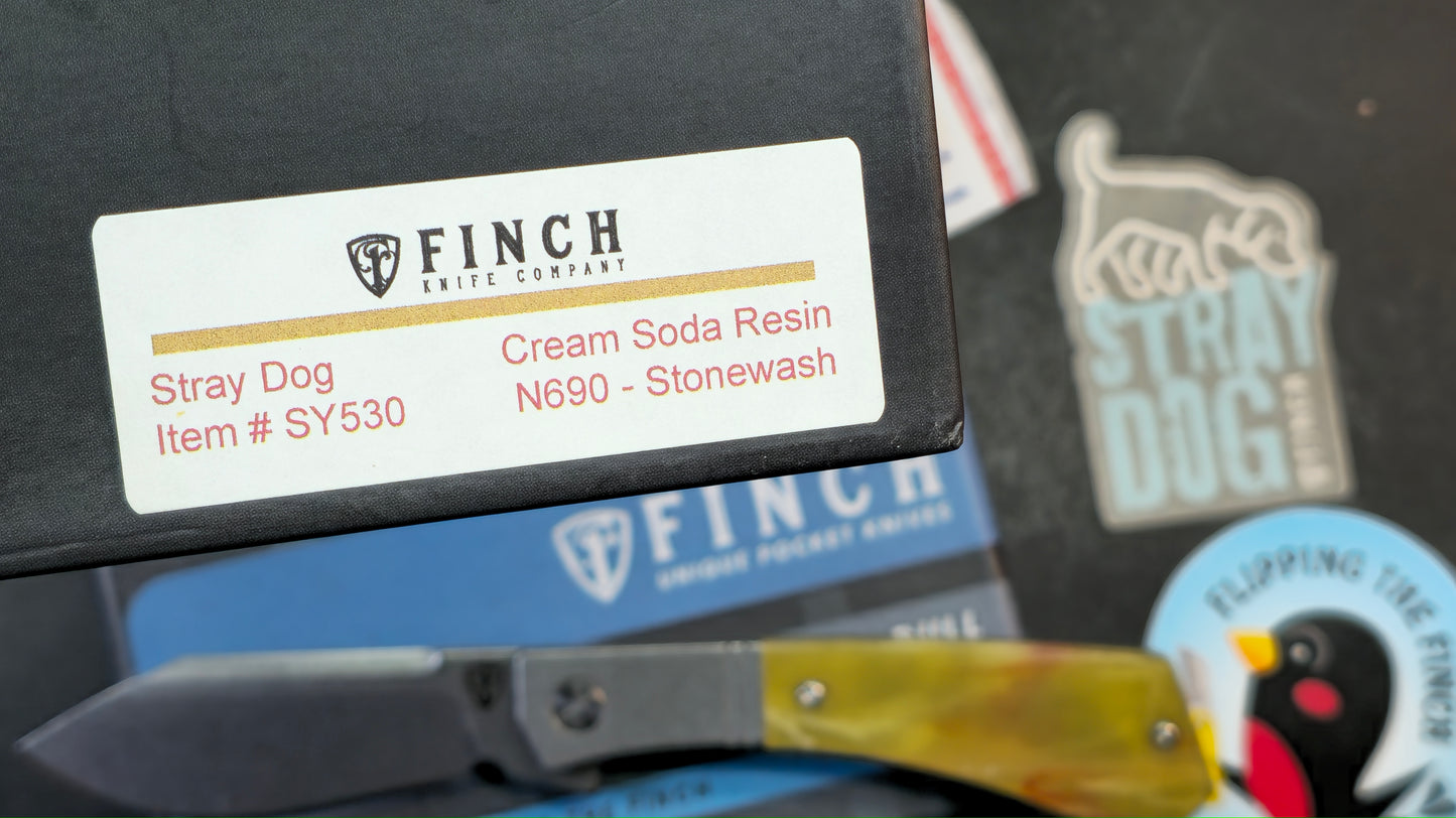 FINCH Knife Co STRAY DOG Green Micarta / Cream Soda Resin Handle N690 (NEW - OPEN BOX)