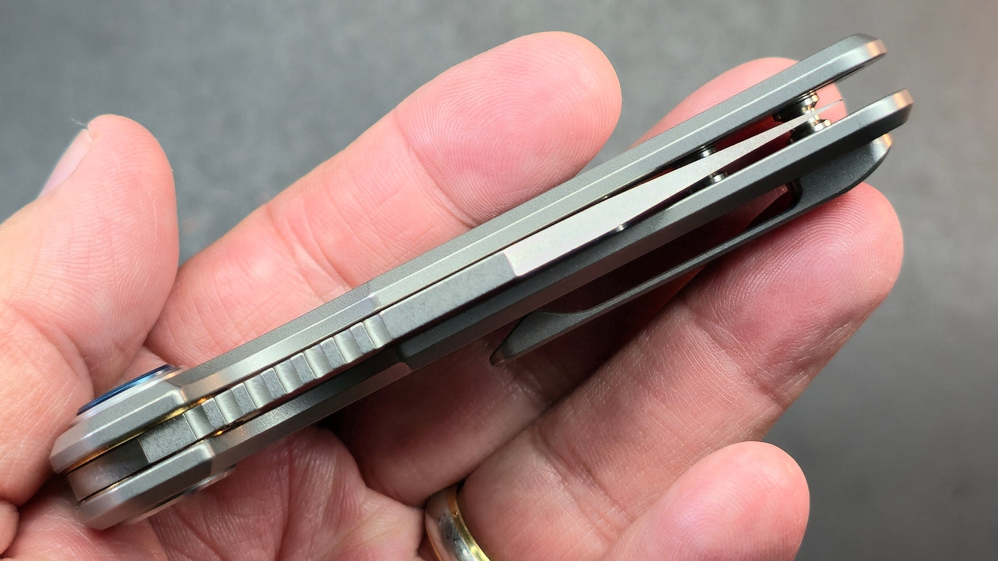 B'yond EDC Terra Mundi Wharning Button Lock Gray Titanium Bohler M390