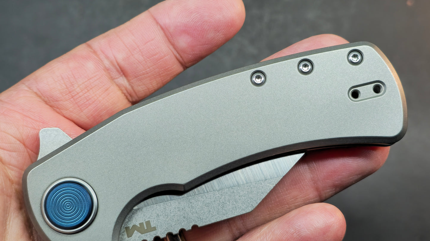 B'yond EDC Terra Mundi Wharning Button Lock Gray Titanium Bohler M390