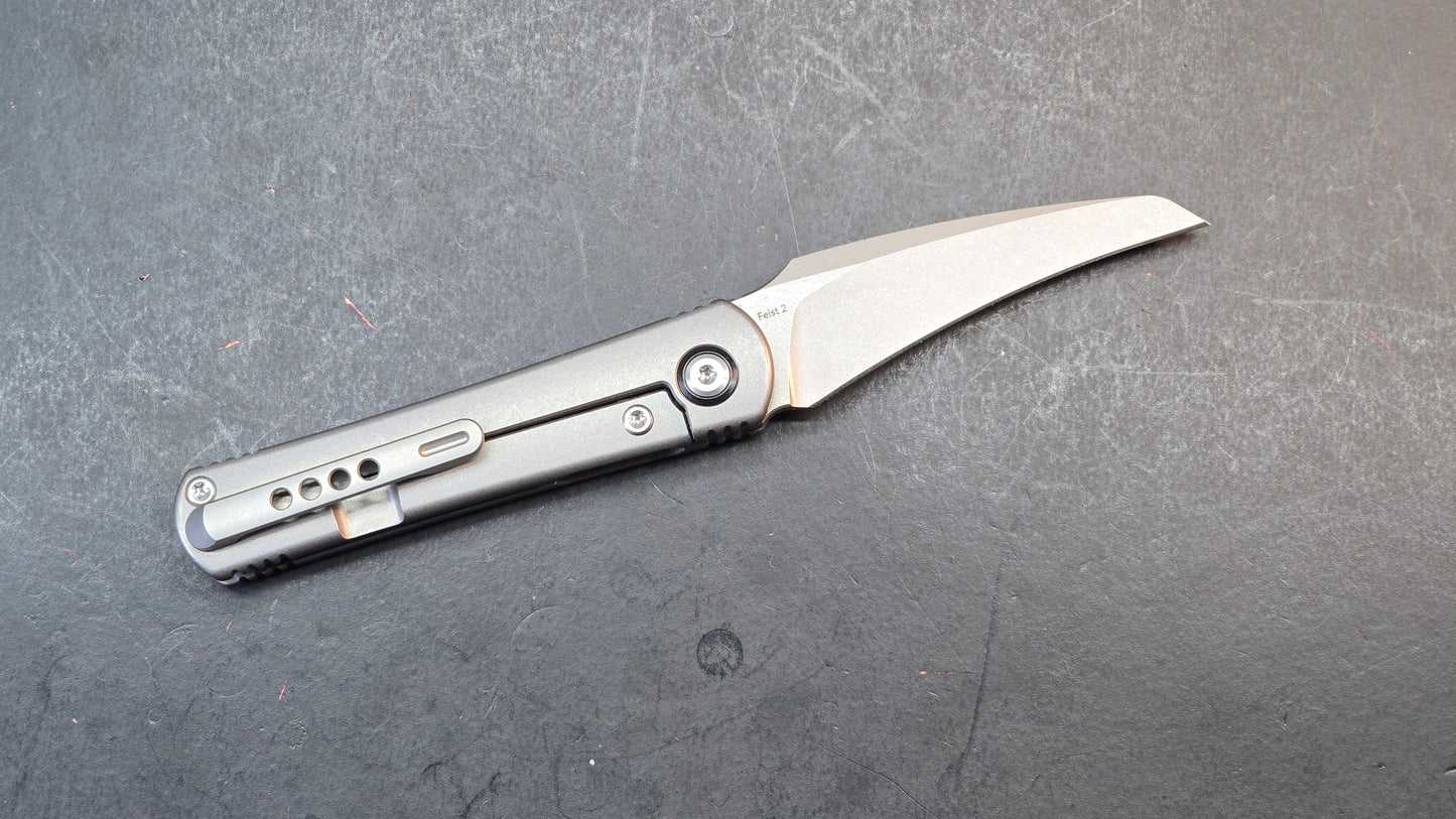 Kizer Feist 2 X Folding Knife Silver Titanium Handle M390 Hawkbill