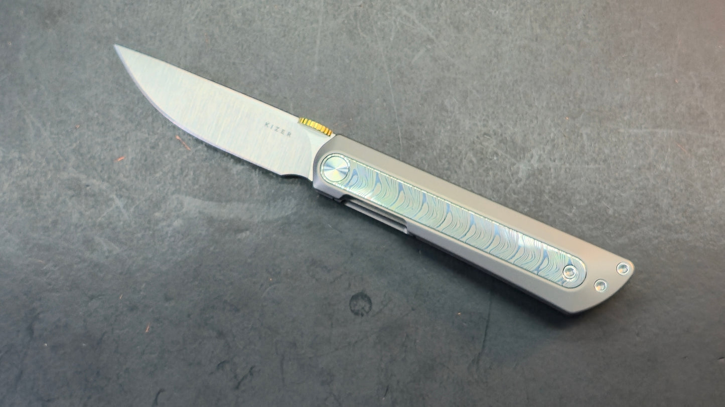 Kizer Quoll Folding Knife Titanium/Damascus Handle S45VN Blade