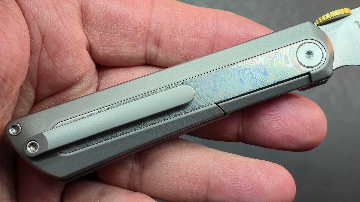 Kizer Quoll Folding Knife Titanium/Damascus Handle S45VN Blade