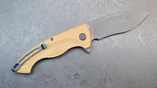 Kubey Timberwolf Folding Knife Tan G10 Handle 14C28N