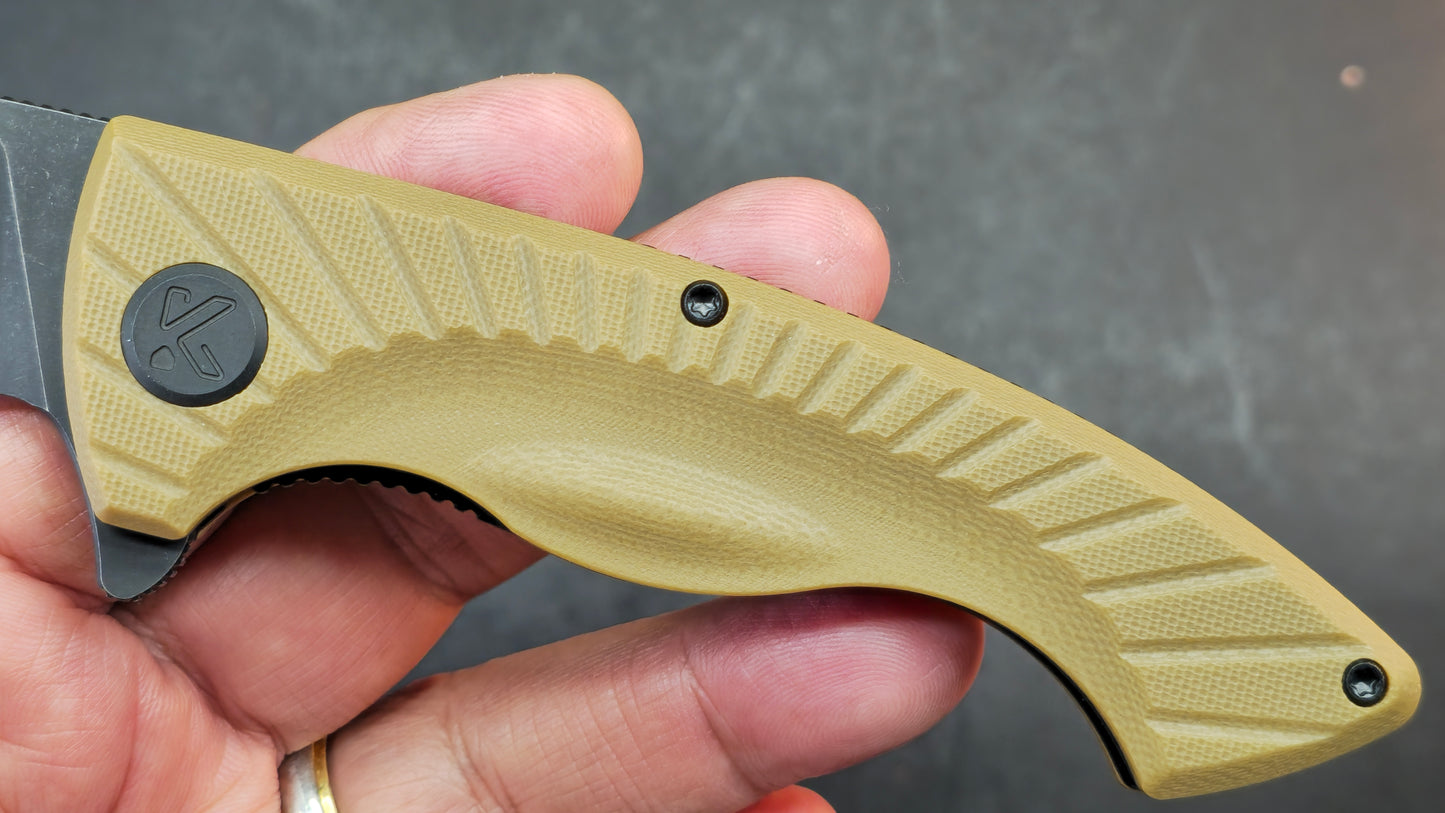 Kubey Timberwolf Folding Knife Tan G10 Handle 14C28N