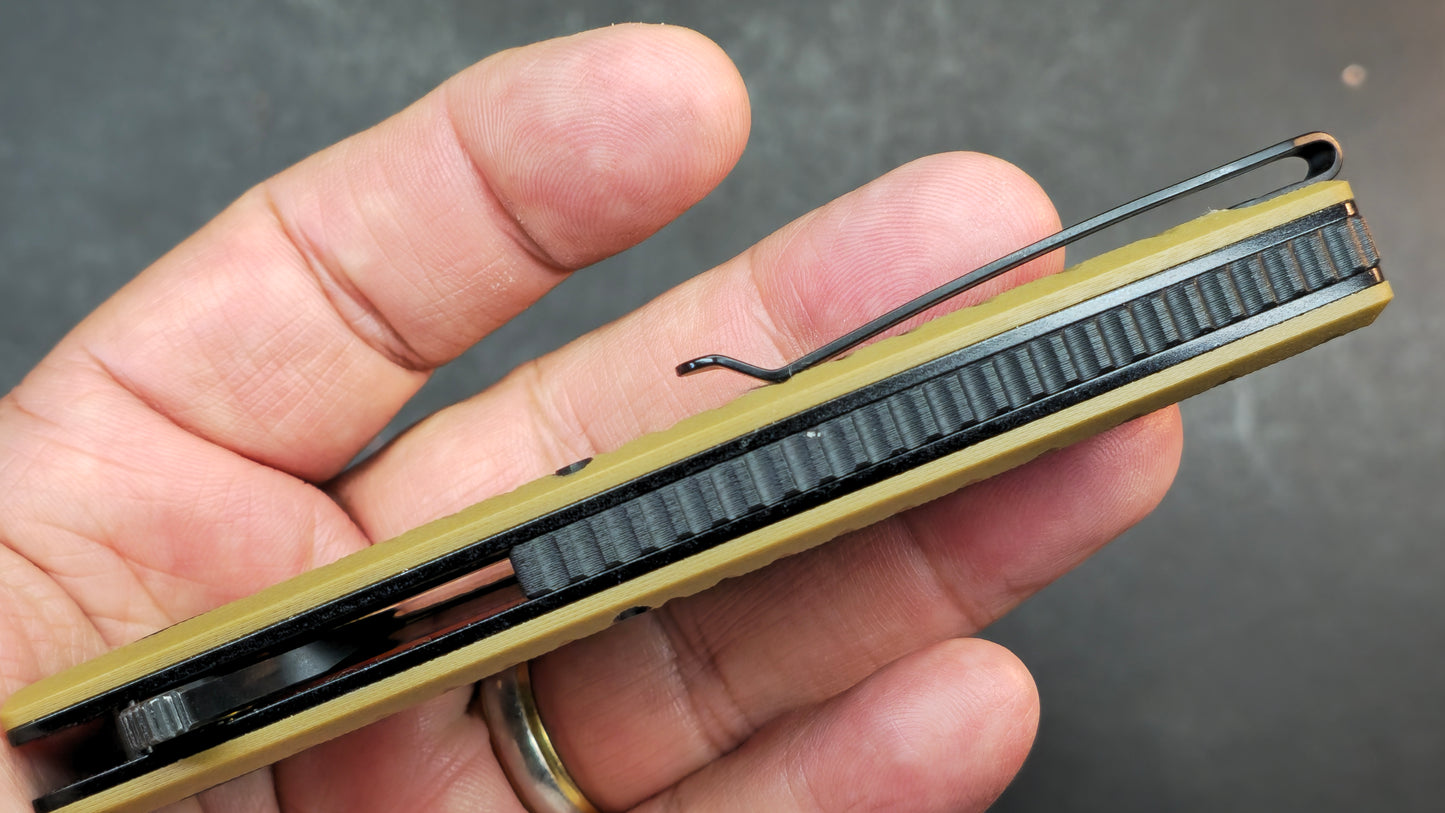 Kubey Timberwolf Folding Knife Tan G10 Handle 14C28N