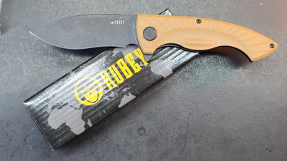 Kubey Timberwolf Folding Knife Tan G10 Handle 14C28N
