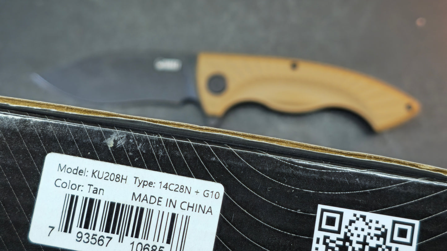 Kubey Timberwolf Folding Knife Tan G10 Handle 14C28N