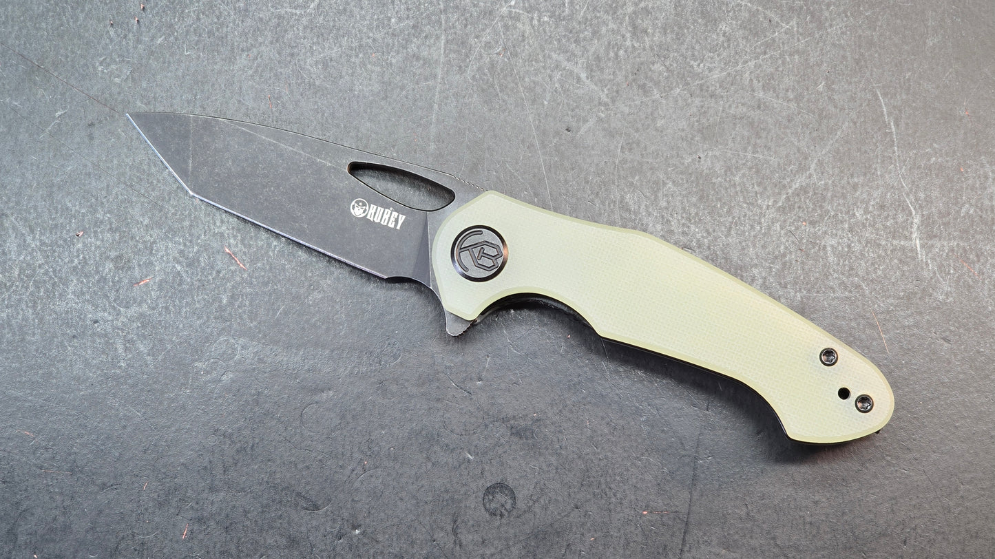 Kubey Dugu Liner Lock Folding Knife Jade G10 Handle 14C28N