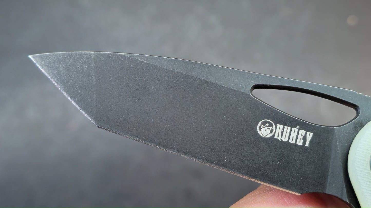 Kubey Dugu Liner Lock Folding Knife Jade G10 Handle 14C28N