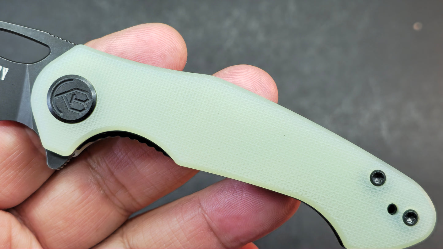 Kubey Dugu Liner Lock Folding Knife Jade G10 Handle 14C28N