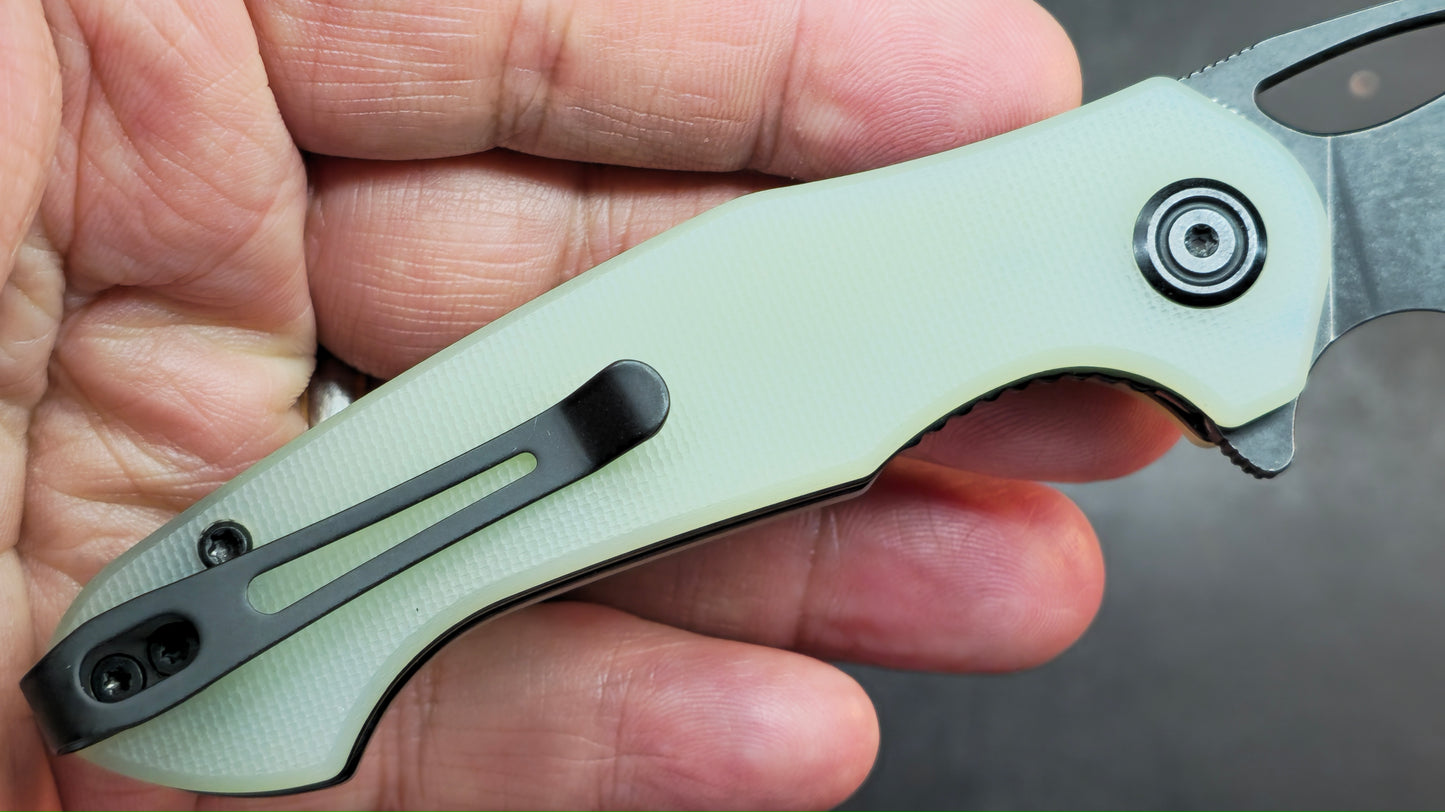 Kubey Dugu Liner Lock Folding Knife Jade G10 Handle 14C28N