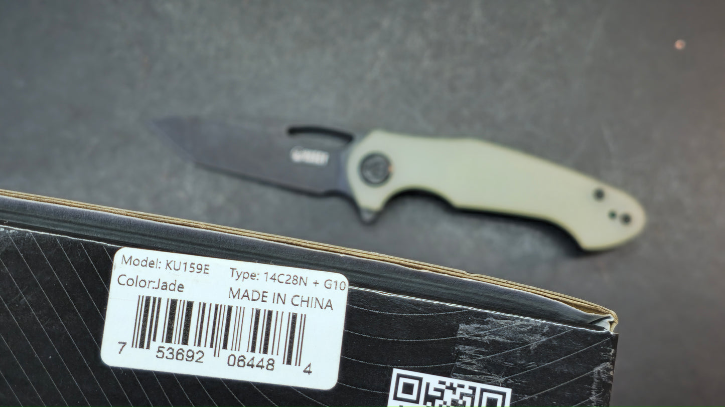 Kubey Dugu Liner Lock Folding Knife Jade G10 Handle 14C28N
