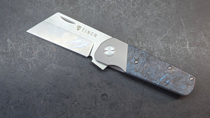 Finch Runtly XL Folding Knife Blue Swirl Carbon Fiber Handle M390