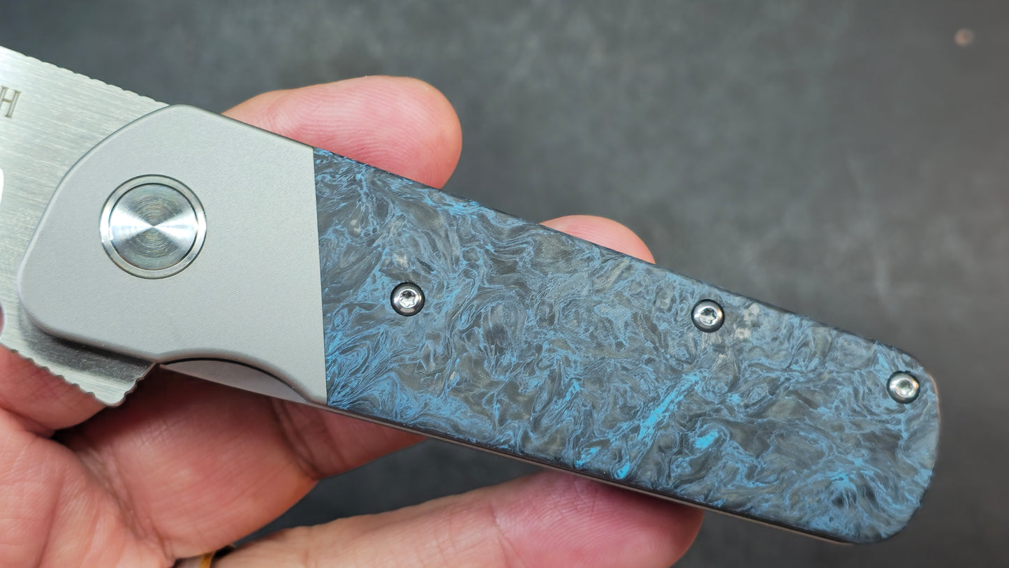 Finch Runtly XL Folding Knife Blue Swirl Carbon Fiber Handle M390