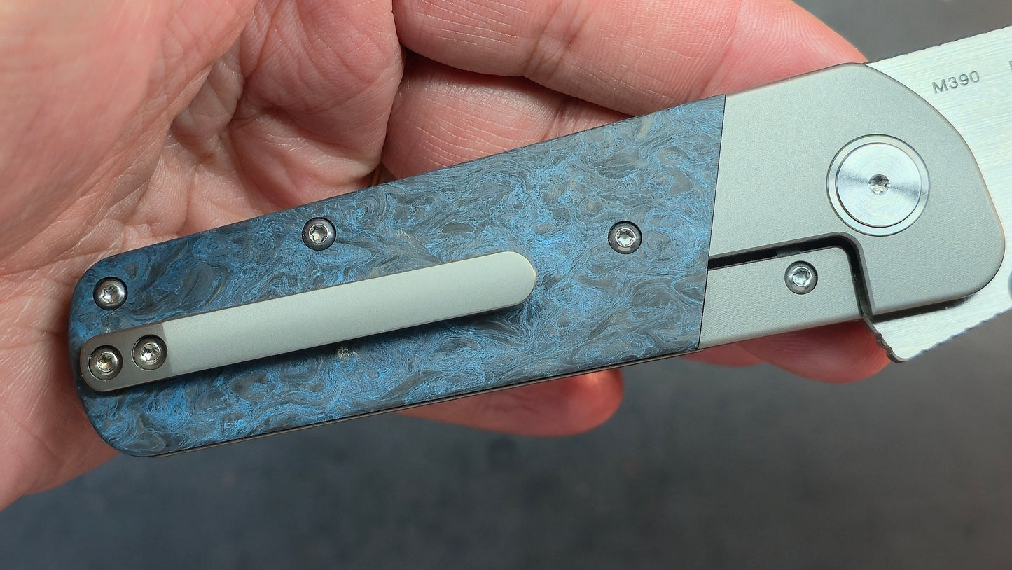 Finch Runtly XL Folding Knife Blue Swirl Carbon Fiber Handle M390