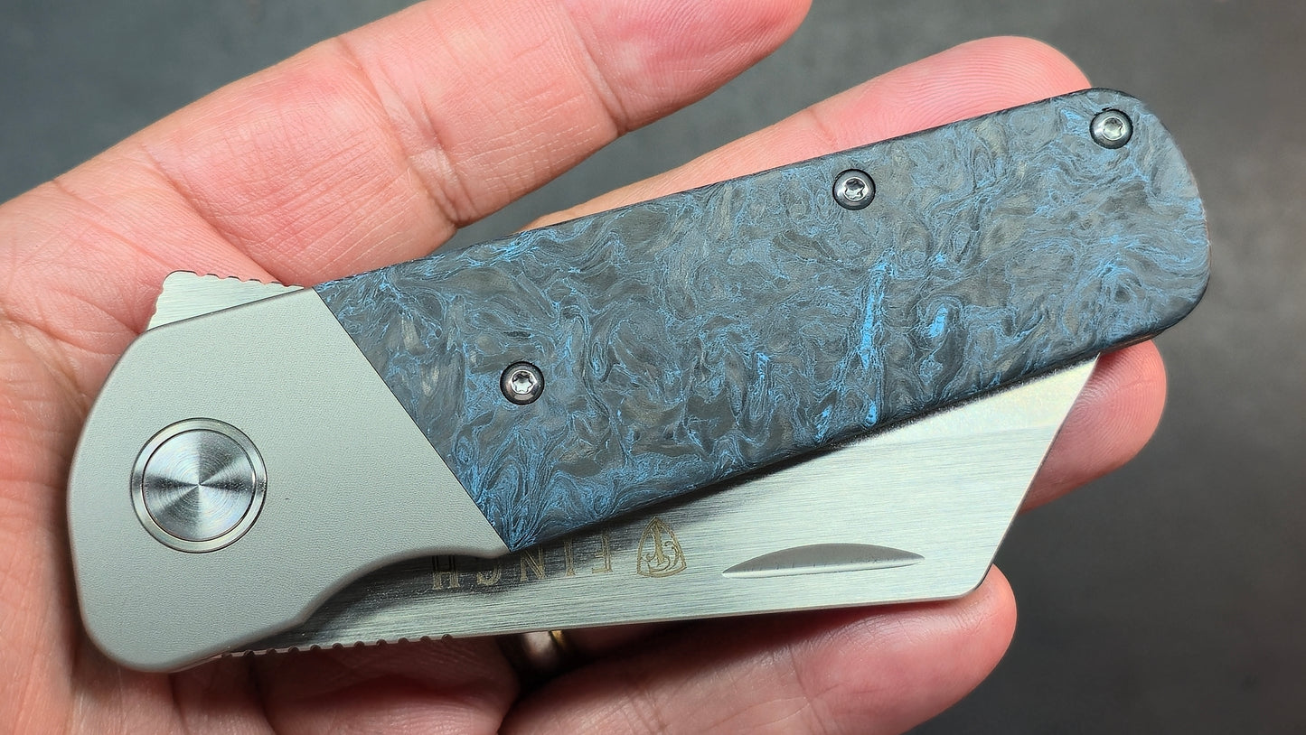 Finch Runtly XL Folding Knife Blue Swirl Carbon Fiber Handle M390
