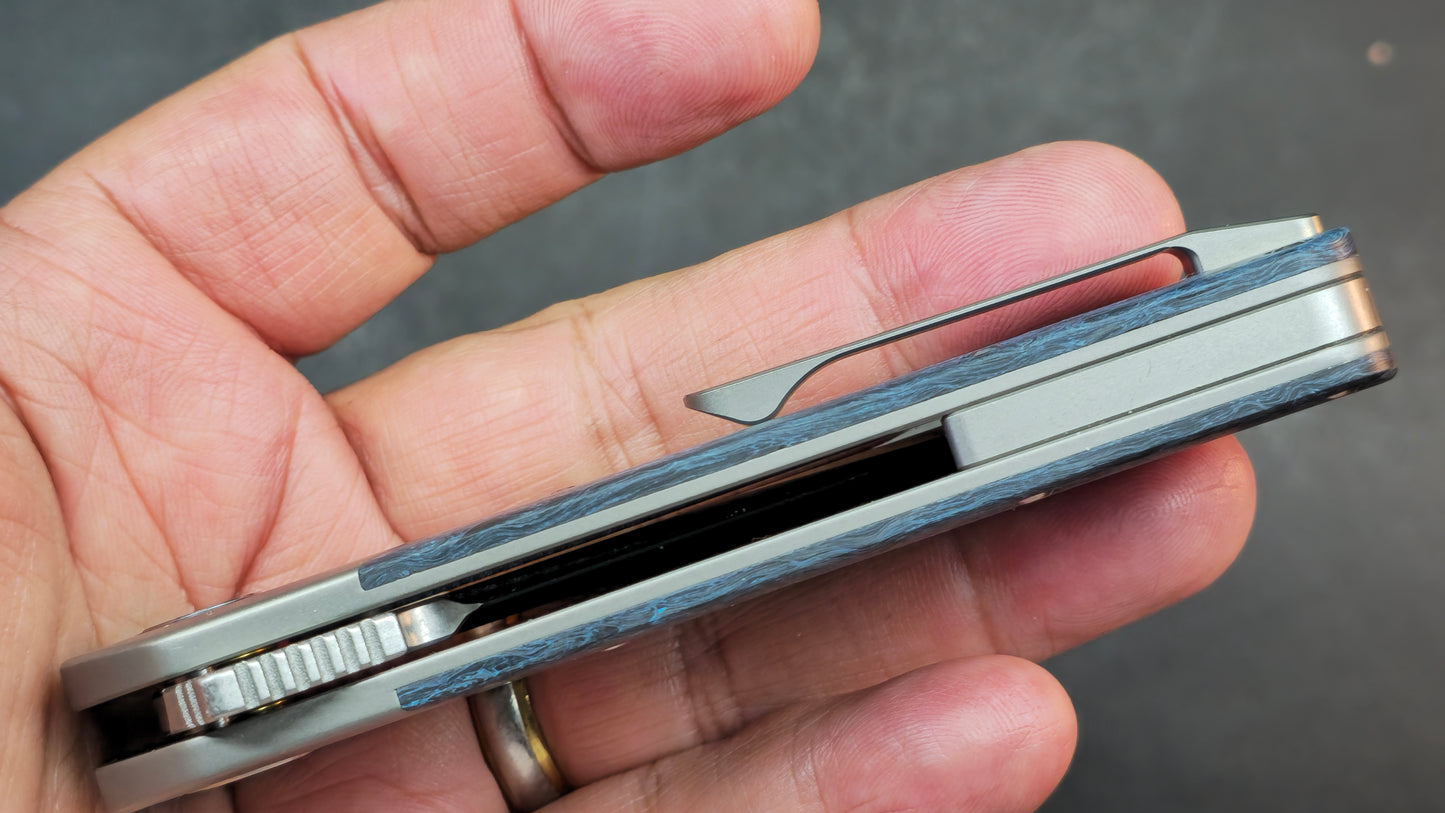 Finch Runtly XL Folding Knife Blue Swirl Carbon Fiber Handle M390