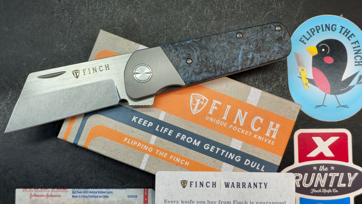 Finch Runtly XL Folding Knife Blue Swirl Carbon Fiber Handle M390