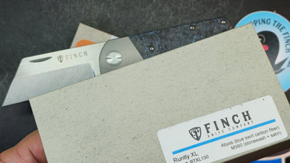 Finch Runtly XL Folding Knife Blue Swirl Carbon Fiber Handle M390