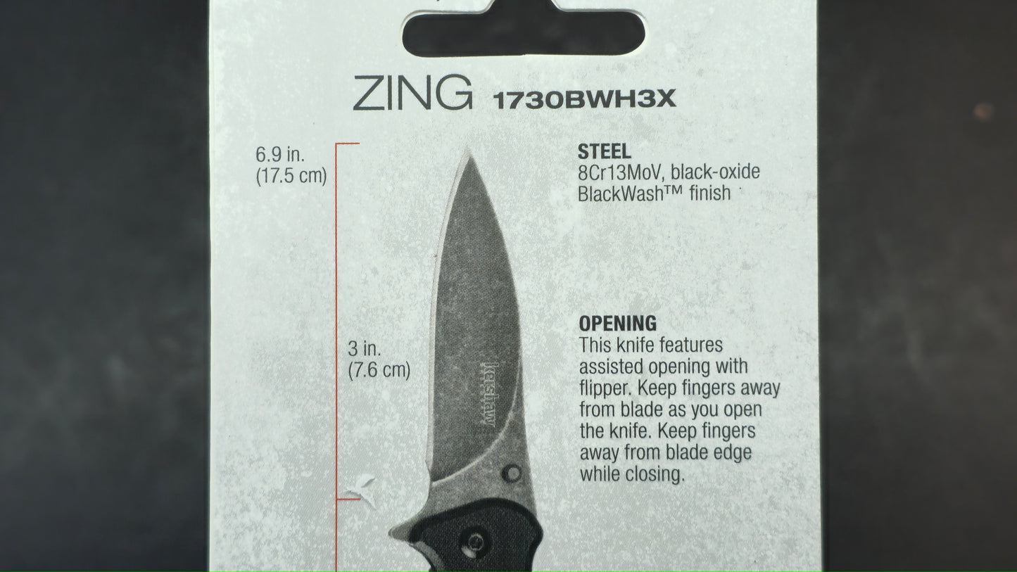 Kershaw Zing Assisted Opening Liner Lock Knife Black G-10 8CR13MOV