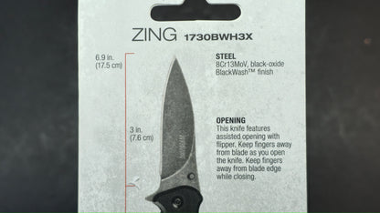 Kershaw Zing Assisted Opening Liner Lock Knife Black G-10 8CR13MOV