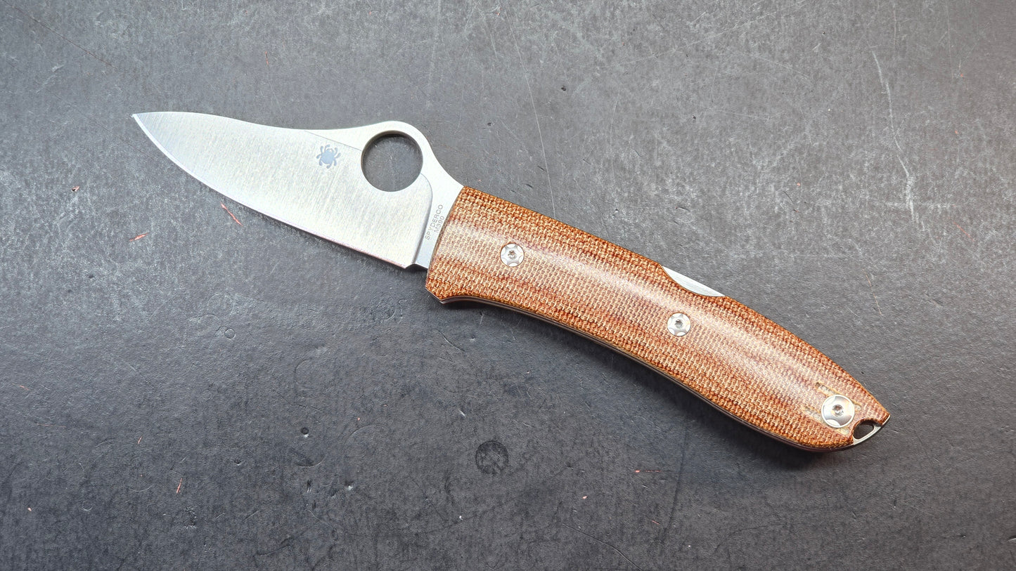 Spyderco Spyopera Folding Knife Brown Canvas Micarta Handle Plain M390