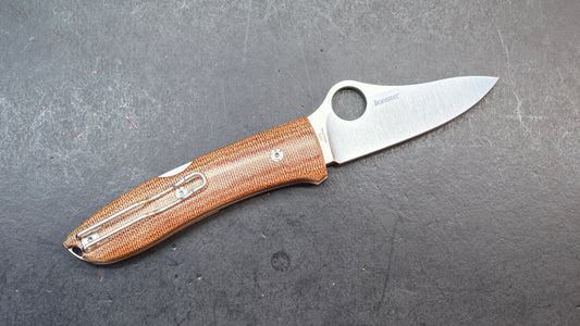 Spyderco Spyopera Folding Knife Brown Canvas Micarta Handle Plain M390