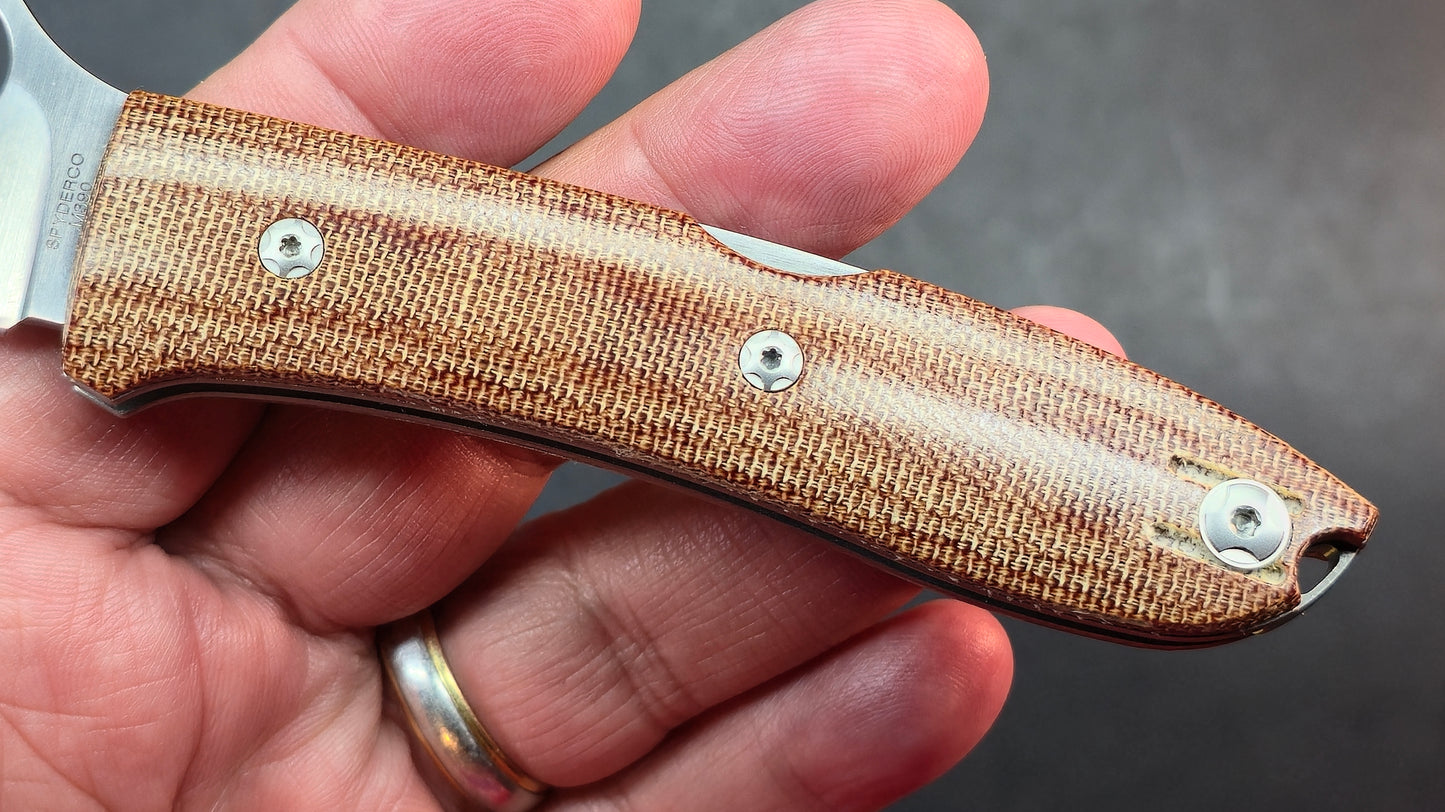Spyderco Spyopera Folding Knife Brown Canvas Micarta Handle Plain M390