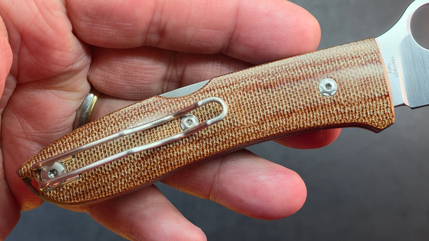 Spyderco Spyopera Folding Knife Brown Canvas Micarta Handle Plain M390