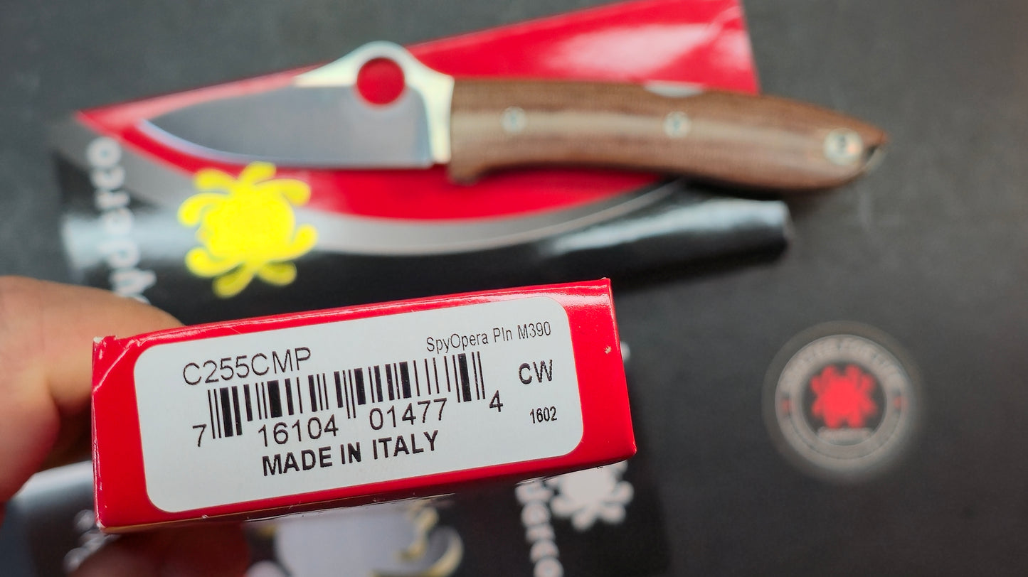 Spyderco Spyopera Folding Knife Brown Canvas Micarta Handle Plain M390