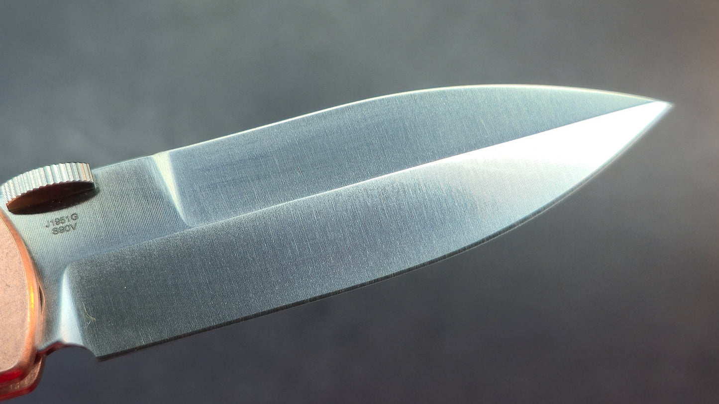 CJRB The Perfect Locust Folding Knife Frag Pattern Copper Handle S90V Spear Point