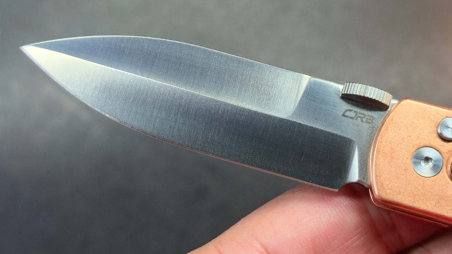 CJRB The Perfect Locust Folding Knife Frag Pattern Copper Handle S90V Spear Point