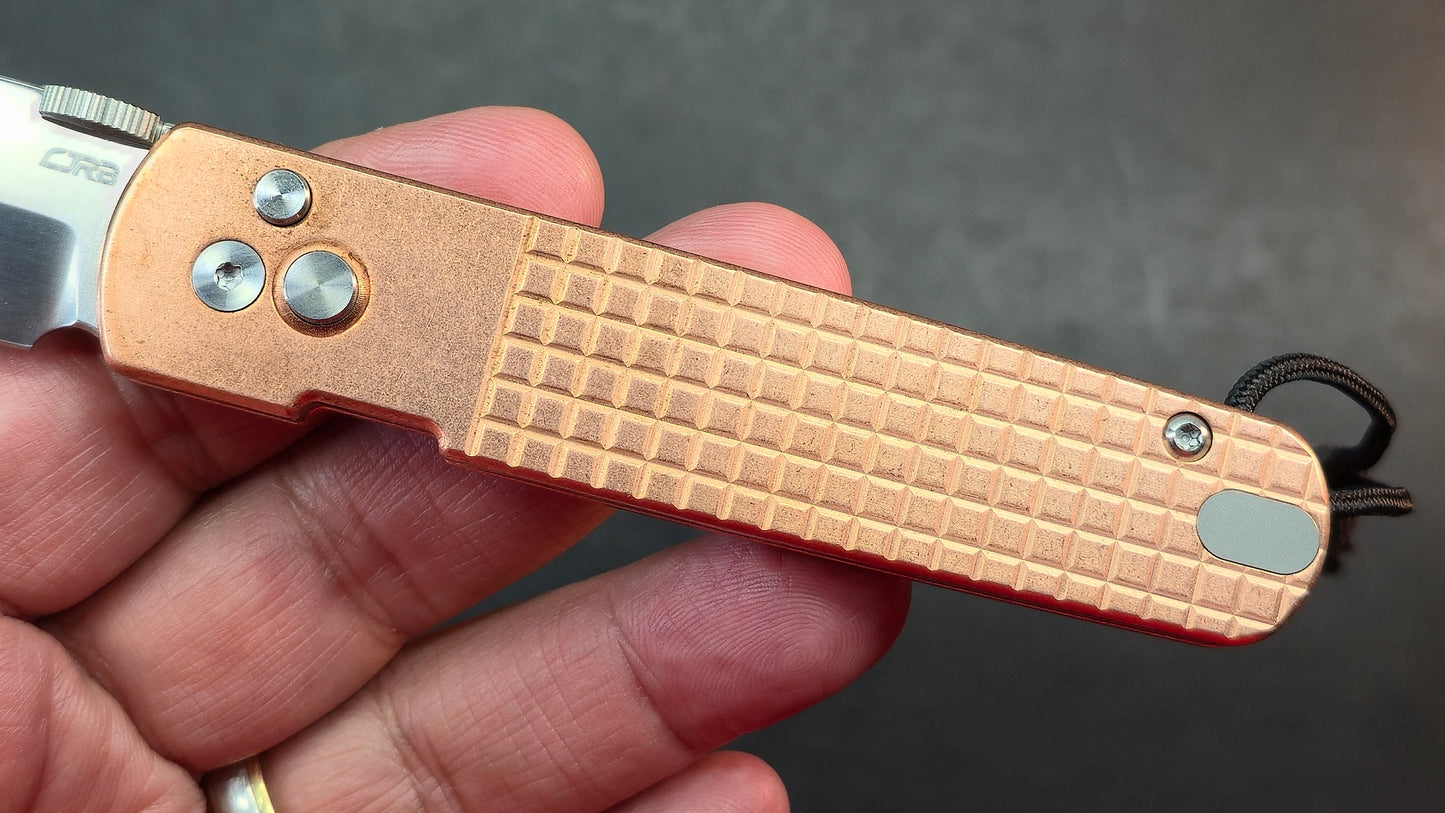 CJRB The Perfect Locust Folding Knife Frag Pattern Copper Handle S90V Spear Point