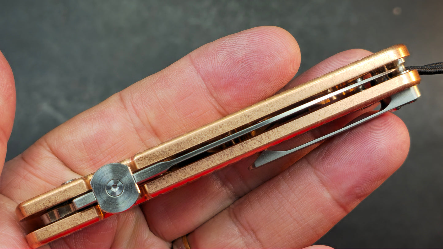 CJRB The Perfect Locust Folding Knife Frag Pattern Copper Handle S90V Spear Point