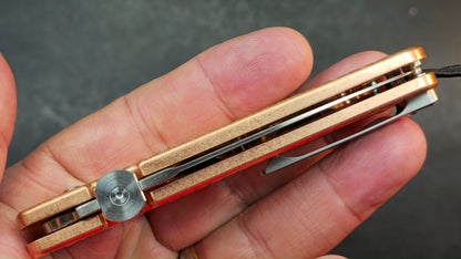 CJRB The Perfect Locust Folding Knife Frag Pattern Copper Handle S90V Spear Point
