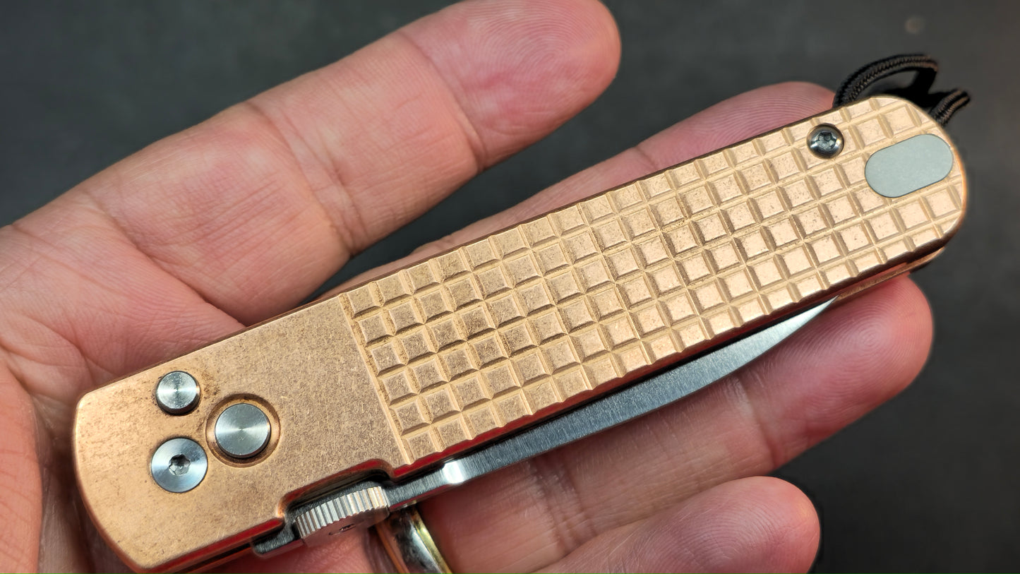 CJRB The Perfect Locust Folding Knife Frag Pattern Copper Handle S90V Spear Point