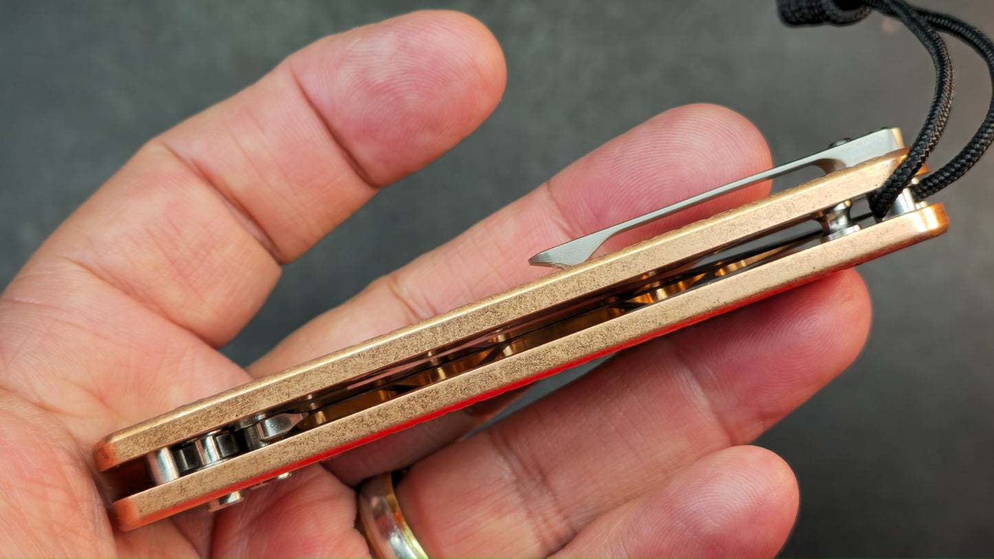 CJRB The Perfect Locust Folding Knife Frag Pattern Copper Handle S90V Spear Point